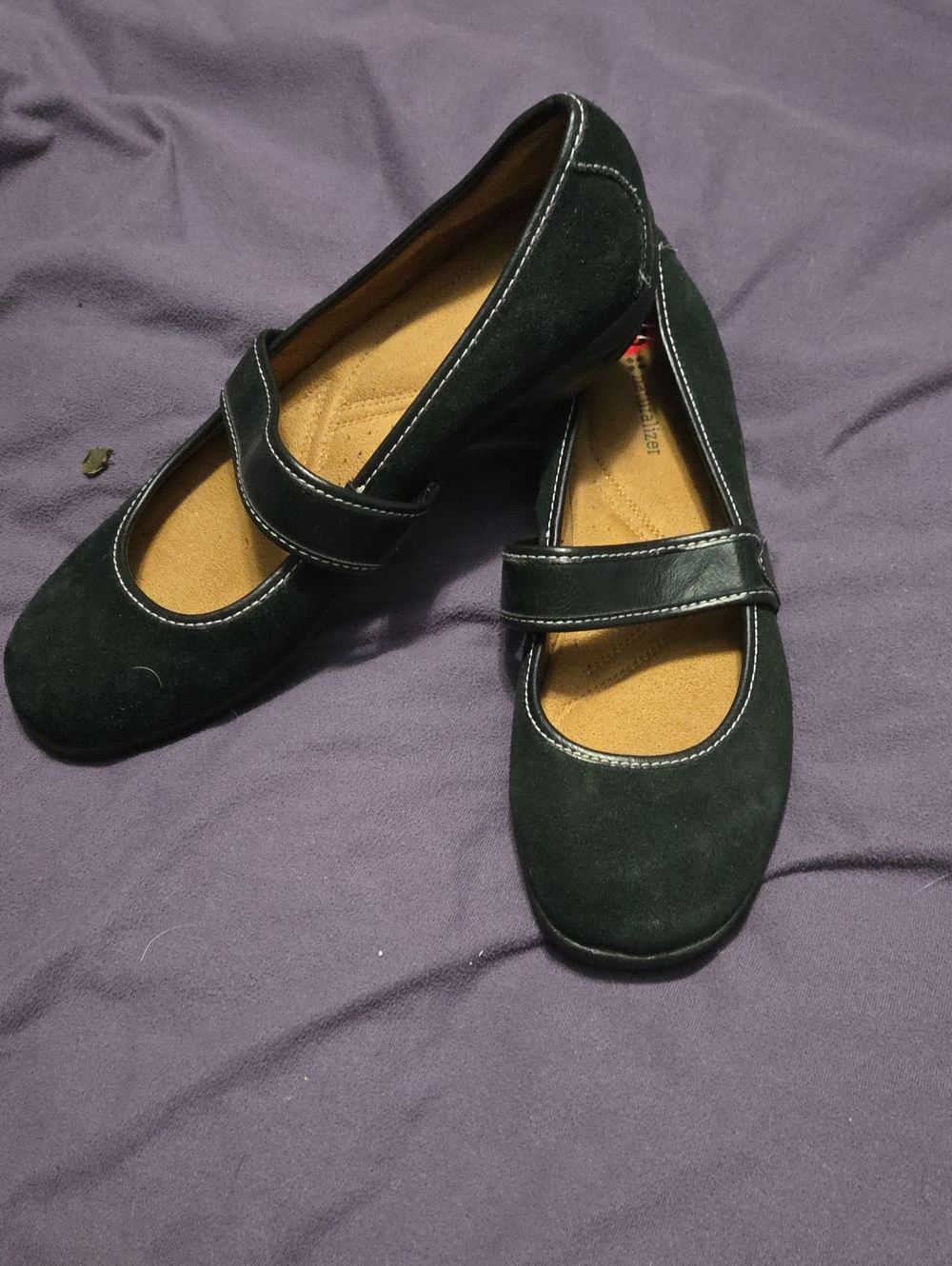 Naturalizer Women's Dark Green Suede Mary Jane Flats